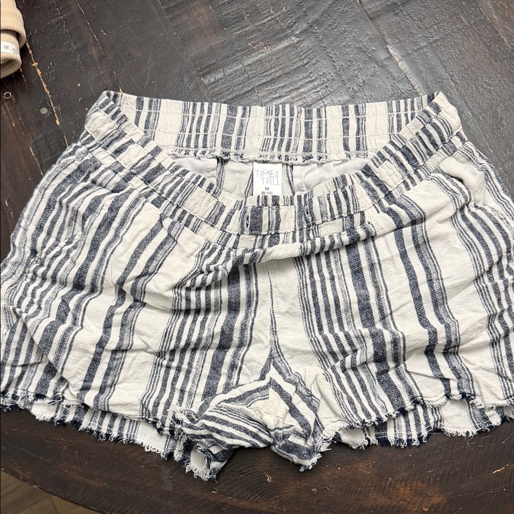 Time and Tru Navy and White Striped High Waist Shorts